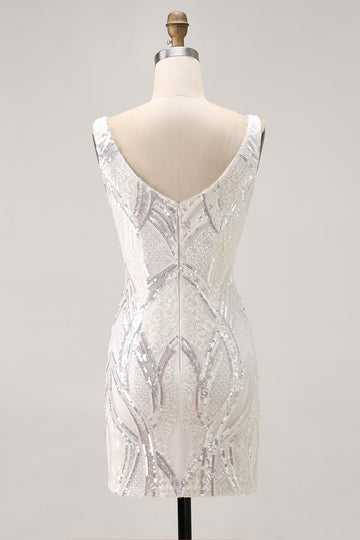 Sparkly White Bodycon Sequins Short Homecoming Dress